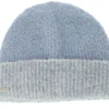 Turn-up Beanie In Bouclé Yarn Light Blue Smoke Grey Cuff