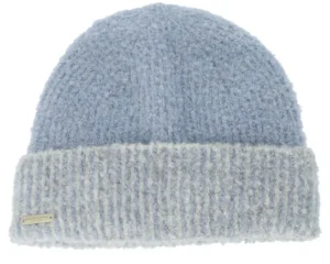 Turn-up Beanie In Bouclé Yarn Light Blue Smoke Grey Cuff