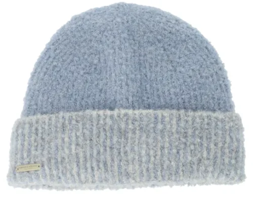 Turn-up Beanie In Bouclé Yarn Light Blue Smoke Grey Cuff