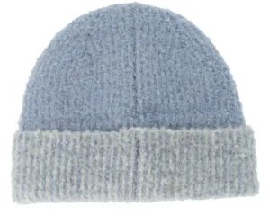 Turn-up Beanie In Bouclé Yarn Light Blue Smoke Grey Cuff