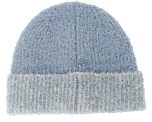 Turn-up Beanie In Bouclé Yarn Light Blue Smoke Grey Cuff