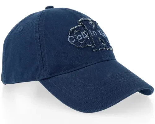 Women Raw Edge Denim Monologo Applique Pageant Blue Dad Cap